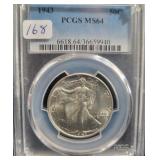 1943 WALKING LIBERTY HALF DOLLAR - PCGS: MS64 1943 WALKING LIBERTY HALF DOLLAR - PCGS: MS64