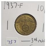 1937-F 3RD REICH GERMANY 10 PFENNIG COIN 1937-F 3RD REICH GERMANY 10 PFENNIG COIN