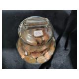 GLASS LIBERTY BELL PIGGY BANK - HALF FULL OF DIMES GLASS LIBERTY BELL PIGGY BANK - HALF FULL OF DIMES