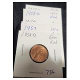 (6) LINCOLN CENTS: 1956-D, 1957, 1957-D, 1958, (6) LINCOLN CENTS: 1956-D, 1957, 1957-D, 1958,