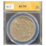 1922-S PEACE SILVER DOLLAR - ANACS GRADED: AU55 1922-S PEACE SILVER DOLLAR - ANACS GRADED: AU55