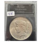 1925 PEACE SILVER DOLLAR - CERTIFIED VERY GOOD - 1925 PEACE SILVER DOLLAR - CERTIFIED VERY GOOD -
