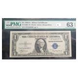 $1 - 1935A SILVER CERTIFICATE - PMG: 63 CHOICE UNC $1 - 1935A SILVER CERTIFICATE - PMG: 63 CHOICE UNC