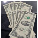 (10) GREEN SEAL $2 NOTES - SEQUINTIAL SERIAL (10) GREEN SEAL $2 NOTES - SEQUINTIAL SERIAL