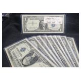 (10) 1957-B $1 SILVER CERTIFICATES - SEQUINTIAL (10) 1957-B $1 SILVER CERTIFICATES - SEQUINTIAL
