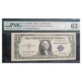 $1 - 1935F SILVER CERTIFICATE - PMG: 63 CHOICE UNC $1 - 1935F SILVER CERTIFICATE - PMG: 63 CHOICE UNC
