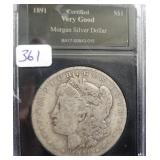 1891-O MORGAN SILVER DOLLAR - CERTIFIED VERY GOOD 1891-O MORGAN SILVER DOLLAR - CERTIFIED VERY GOOD