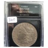 1888 MORGAN SILVER DOLLAR - CERTIFIED VERY GOOD 1888 MORGAN SILVER DOLLAR - CERTIFIED VERY GOOD