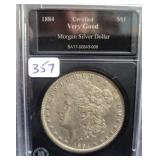 1884 MORGAN SILVER DOLLAR - CERTIFIED VERY GOOD 1884 MORGAN SILVER DOLLAR - CERTIFIED VERY GOOD