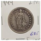 1944 SWISS SILVER 2 FRANCS 1944 SWISS SILVER 2 FRANCS
