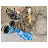 TROUBLE LIGHT, SUMP PUMP, BRASS FITTINGS, ETC.