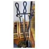 WROUGHT IRON FIREPLACE TOOL SET, WOOD HOLDER WROUGHT IRON FIREPLACE TOOL SET, WOOD HOLDER
