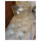 GLASS PUNCH BOWL W/10 CUPS AND LADEL GLASS PUNCH BOWL W/10 CUPS AND LADEL