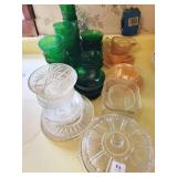 DEPRESSION GLASS: GREEN SANDWICH, PEACH LUSTER, DEPRESSION GLASS: GREEN SANDWICH, PEACH LUSTER,