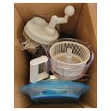 BOX LOT OF COOKWARE: PLATTERS, CHOPPER, ETC. BOX LOT OF COOKWARE: PLATTERS, CHOPPER, ETC.