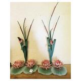 PAIR OF WATER LILY METAL DOUBLE CANDLE HOLDERS PAIR OF WATER LILY METAL DOUBLE CANDLE HOLDERS