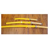 3 PC. FANTASY SAMURI SWORD SET W/STAND - YELLOW 3 PC. FANTASY SAMURI SWORD SET W/STAND - YELLOW