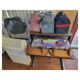 MODERN TYPE TABLE W/2 BOWLING BALLS, NEW HORSE MODERN TYPE TABLE W/2 BOWLING BALLS, NEW HORSE