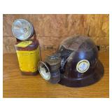 VINTAGE JUST RIGHT LANTERN AND COAL MINERS HELMET