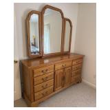 10 DRAWER OAK DRESSER WITH TRI FOLD MIRRIOR