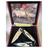 3 KNIVES IN BOX SCRIMSHAW DESIGN