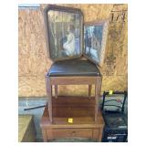 SINGER CABINET STYLE SEWING MACHINE, STOOL, CHEST