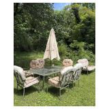 [9pc] PATIO SET WITH UMBRELLA & BENCH