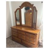 OAK DRESSER WITH TRI FOLD MIRROR