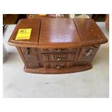 WOODEN JEWELRY BOX WITH ASSORTED JEWELRY