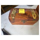 WOODEN BOX WITH FOREIGN MONEY