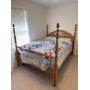 OAK QUEEN SIZE BED WITH BEDDING