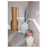 3 LARGE DECORATIVE VASES AND WALL ART PIECE