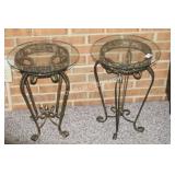 PAIR METAL & GLASS END TABLES