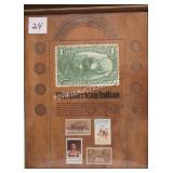 8 FRAMED INDIAN HEAD PENNIES & STAMPS