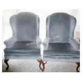 PAIR QUEEN ANNE STYLE WING BACK CHAIRS