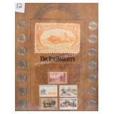 14 BUFFALO NICKELS AND STAMPS IN FRAME