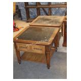 PAIR MCM FAUX MARBLE TOP END TABLES