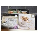 CHINA SET, MARBLE PASTRY BOARD ETC