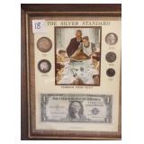 FRAMED SILVER COINS & SILVER CERTIFICATE