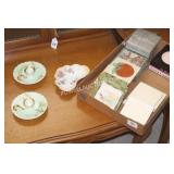 COASTERS AND  HAND PAINTED CANDLEHOLDERS