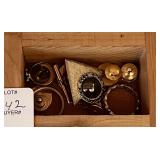 CEDAR DRESSER BOX WITH RINGS, BOLO AND PIN BACKS