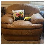 TAN OVER SIZED CHAIR AND BLUE LOVE SEAT