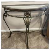 WOODEN, METAL, & GLASS HALL TABLE WITH MIRROR