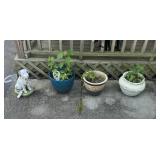 PLANTERS & DECOR ITEMS IN FRONT YARD