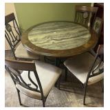WOOD AND IRON KITCHEN TABLE AND CHAIRS - 44" ROUND