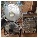 2 TABLE FANS AND SMALL HEATER