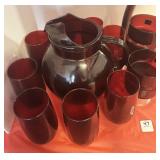 [8] GLASSES, PICTHER, [5] SHERBETS RUBY RED