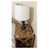 SIDE TABLE W/LAMP AND FULL SIZE BED FRAME WITH