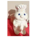 2 PILLSBURY DOUGH BOY FIGURINES AND RUBBER DOUGH