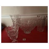 CRYSTAL VASE AND BOWLS